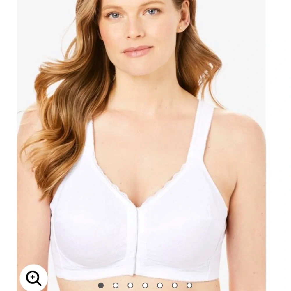 New Comfort Choice Front Close Wireless Posture Bra 48C White Lace